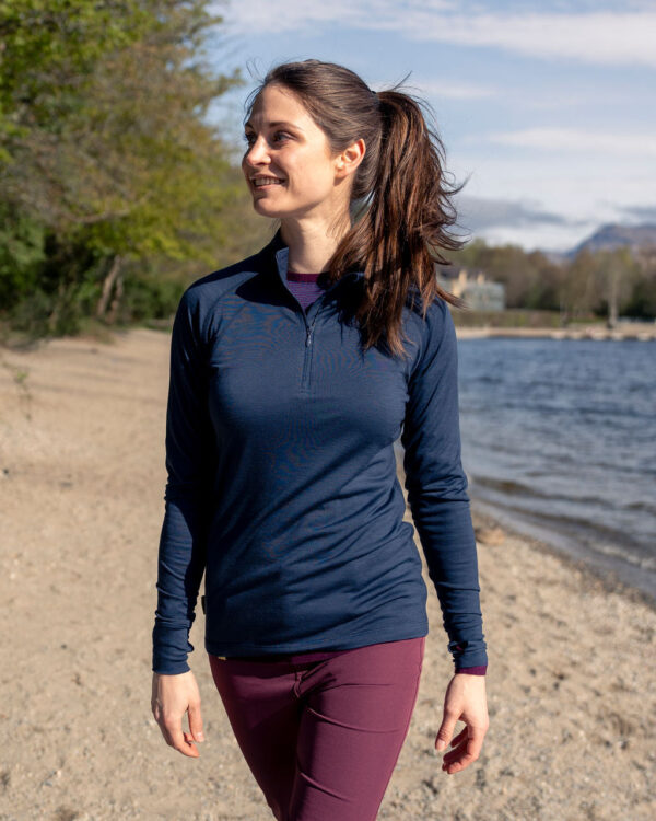 FINDRA Clothing FINDRA  Iona Merino-Lite Zip Neck Top Size XXXL Indigo Blue