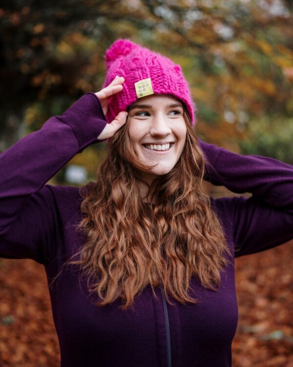 FINDRA Clothing FINDRA  100% Merino Cable Bobble Hat Shocking Pink