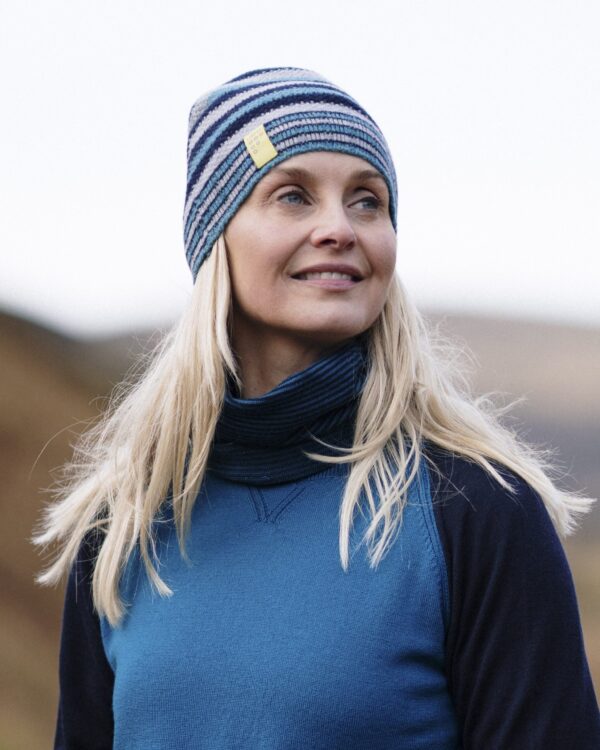 FINDRA Clothing FINDRA  Betty Stripe Lambswool Beanie Barracuda/Oxford Blue/Seal