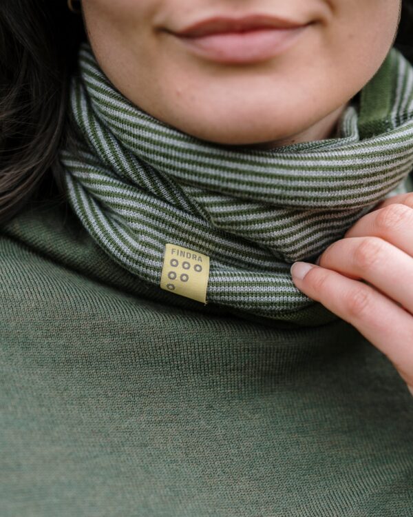 FINDRA Clothing FINDRA  Betty Merino Fine Stripe Neck Warmer Moss Green/Grey Marl
